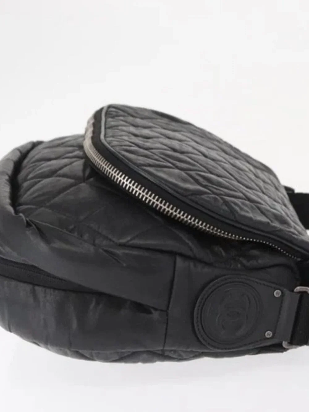CHANEL Matelasse Shoulder Bag Nylon Black Silver CC Auth bs32463